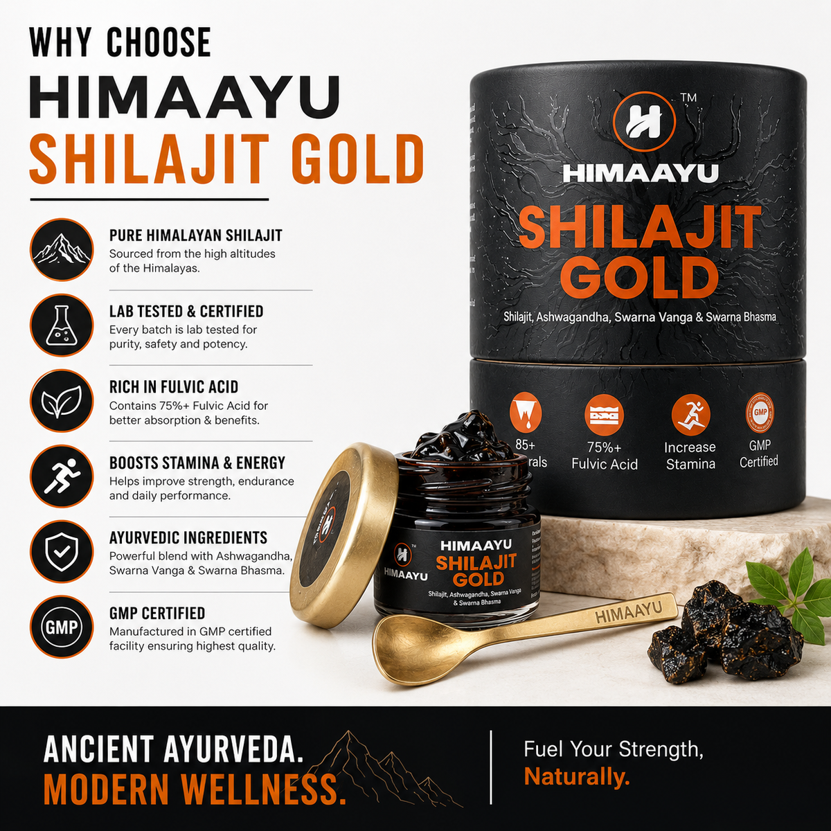 Shilajit Gold Resin | 100% Pure Himalayan Shilajit | Rich in Fulvic Acid & 84+ Trace Minerals