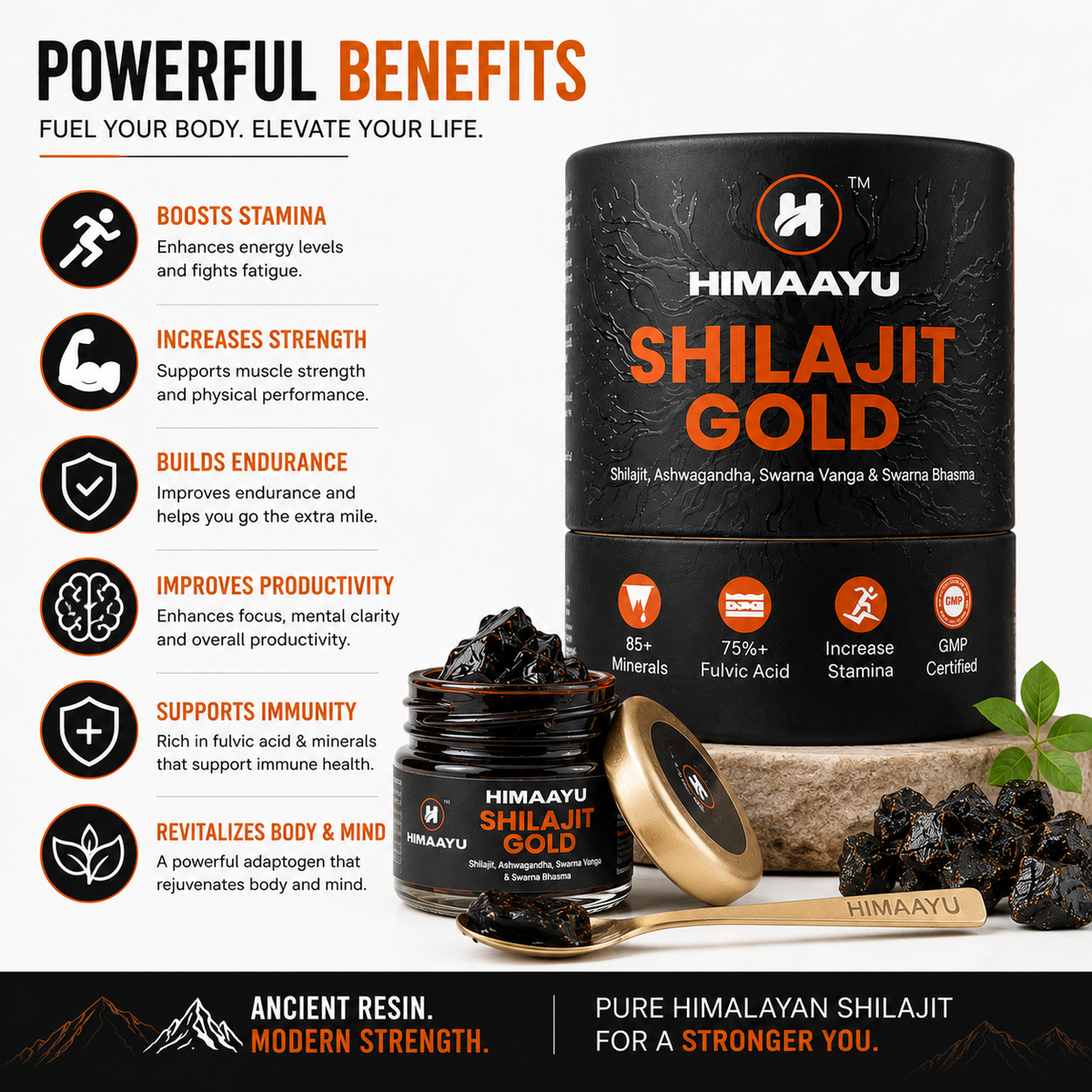 Shilajit Gold Resin | 100% Pure Himalayan Shilajit | Rich in Fulvic Acid & 84+ Trace Minerals