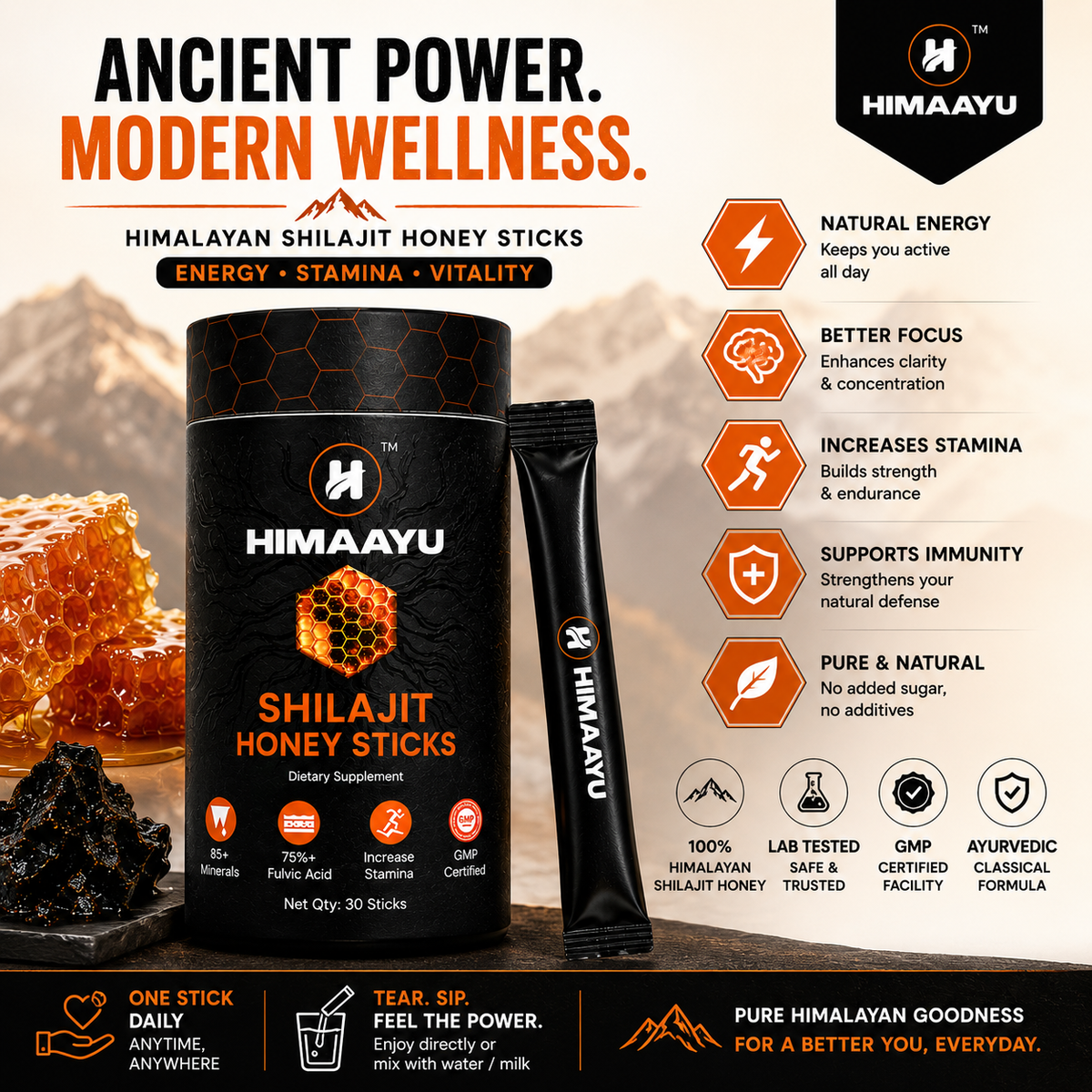 Himaayu Shilajit Honey Stick Gold